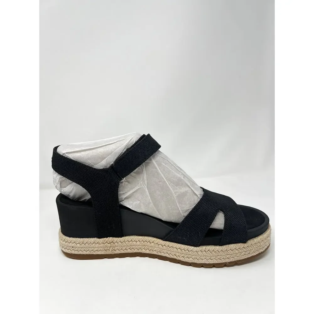 TOMS Women's 10 Alana Black Canvas Open Toe Wedge Sandals